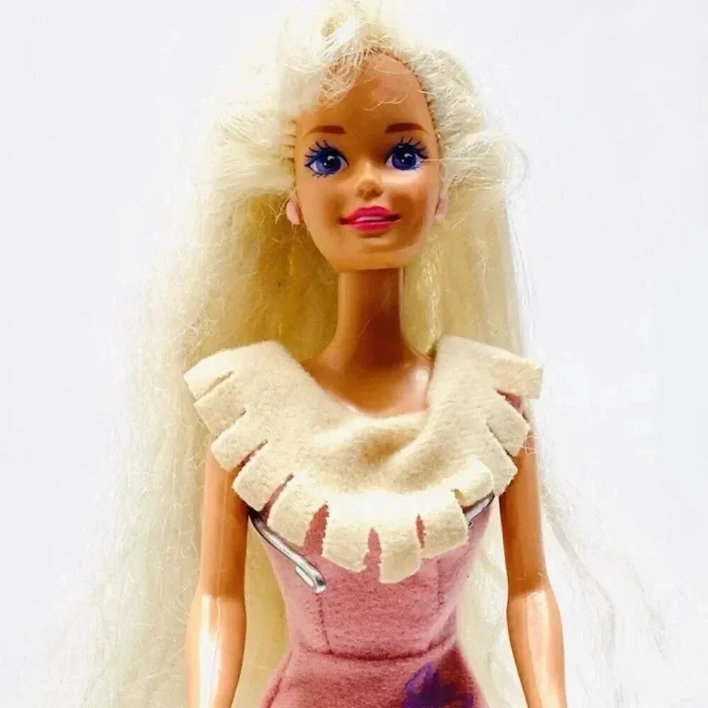 MATTEL BARBIE Doll Long Blond Hair Purple Eyes Pink Dress 12
